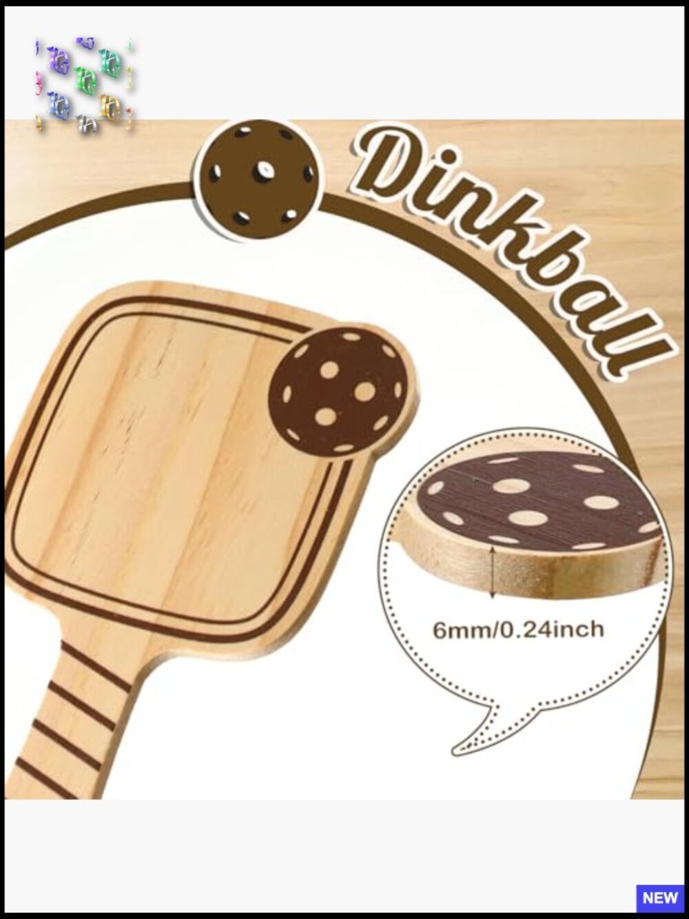 6 Pack Wooden Drink Coasters Set Paddle Ball Shape Funny Gift for Sports Lovers - Picture 4 of 7